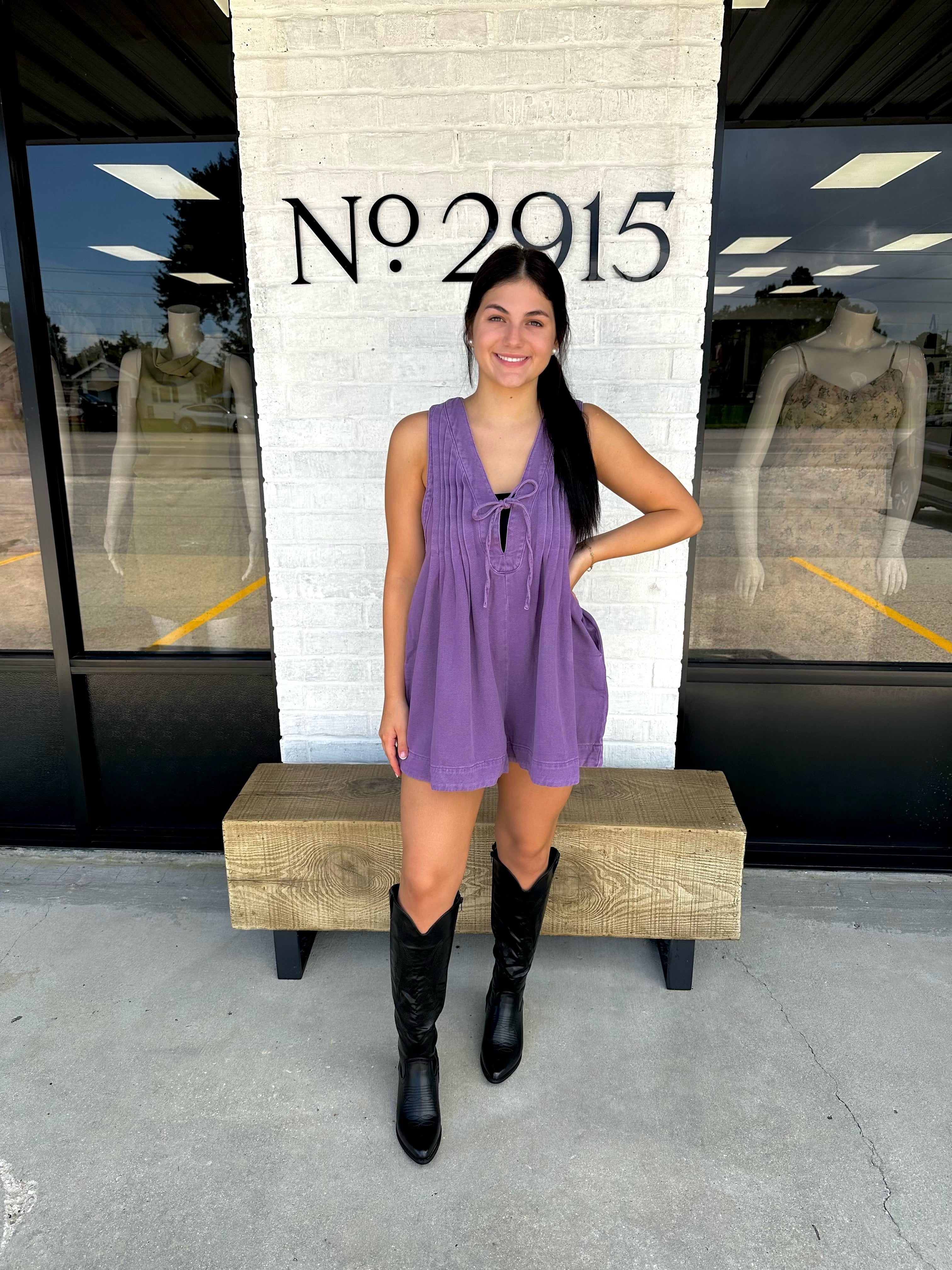 Purple Heather Denim Romper