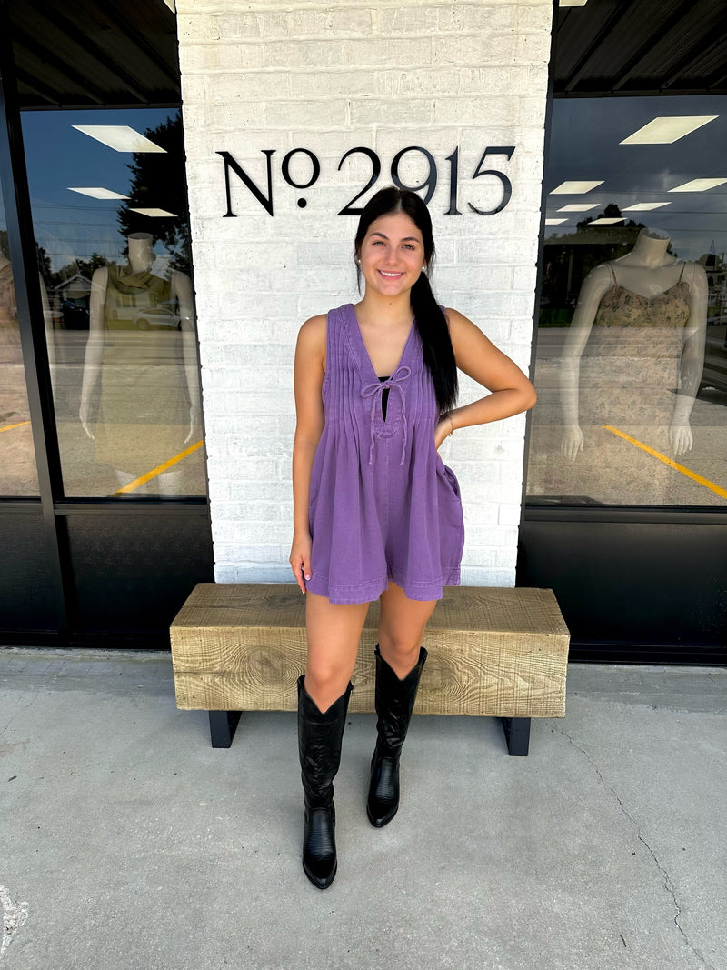 Purple Heather Denim Romper