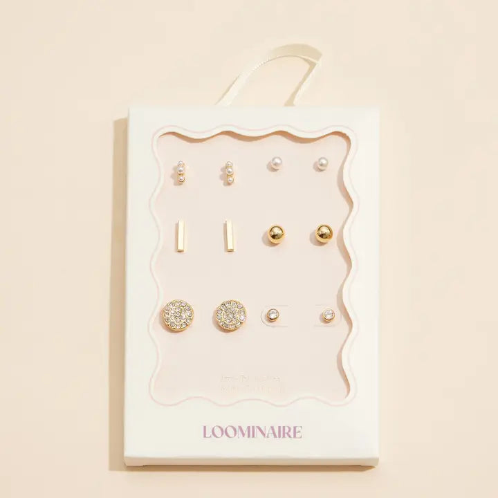 18K Gold-Dipped Studs with Pearls and Crystals