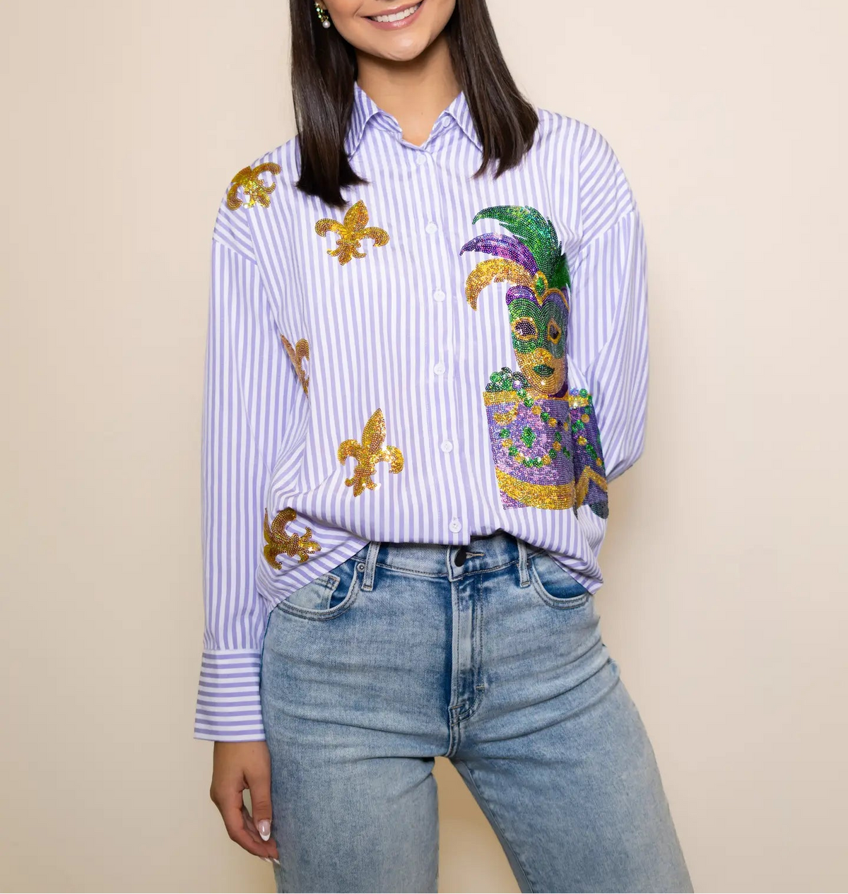 Mardi Gras Float Button Down Top