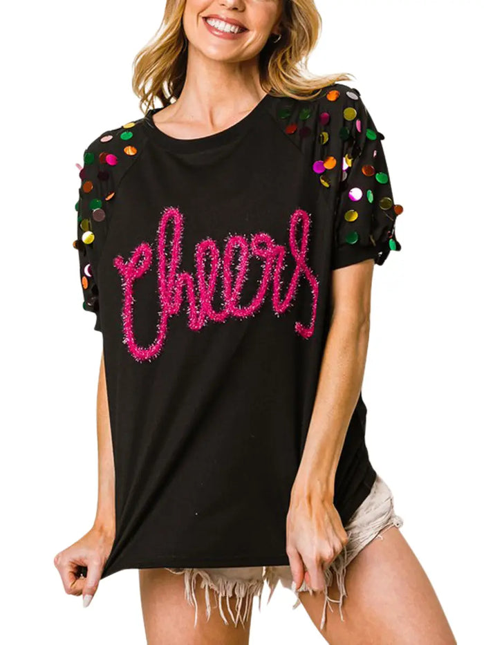 Cheers Metallic Puff Sleeve Top