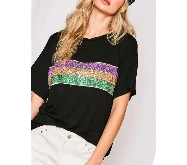 Mardi Gras Sequin Stripe Top