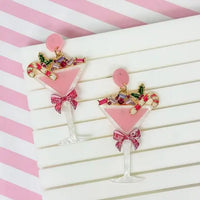 Pink Candy Cane Martini Earrings