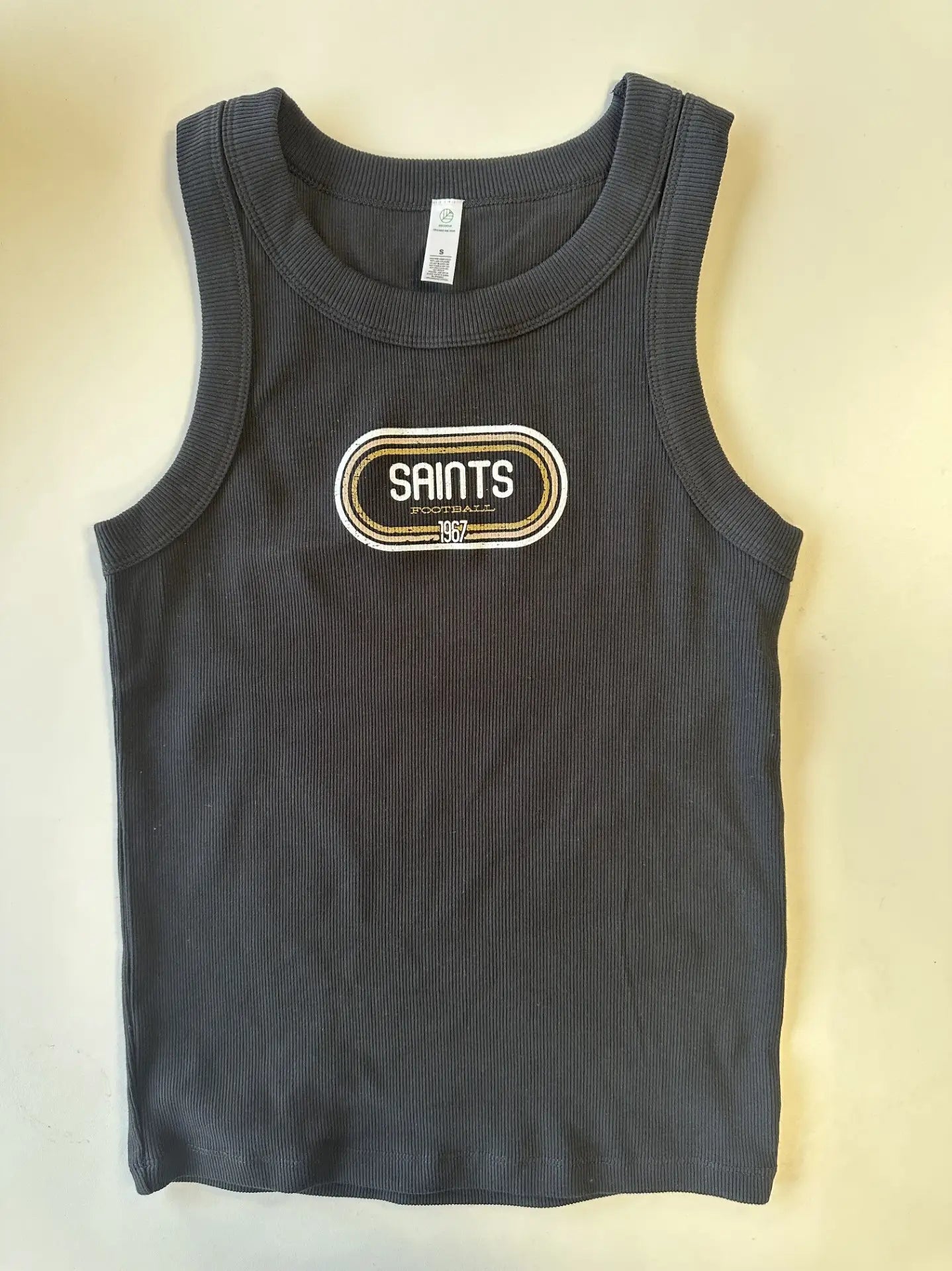 Retro Game Day Ribbed Tank Black