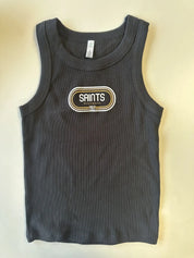 Retro Game Day Ribbed Tank Black