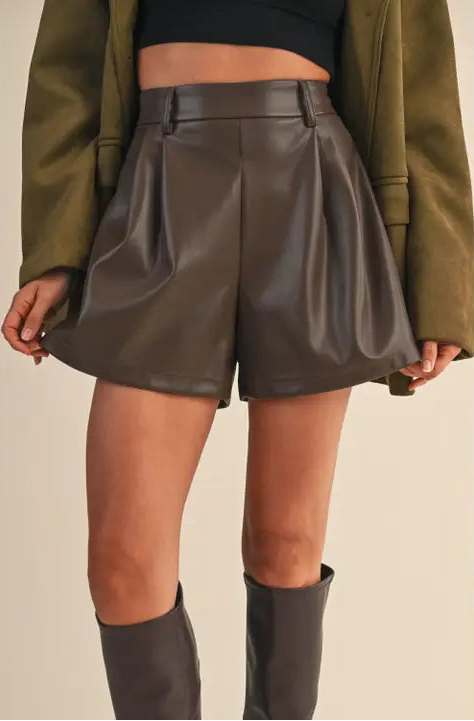 Luna Brown Leather Shorts