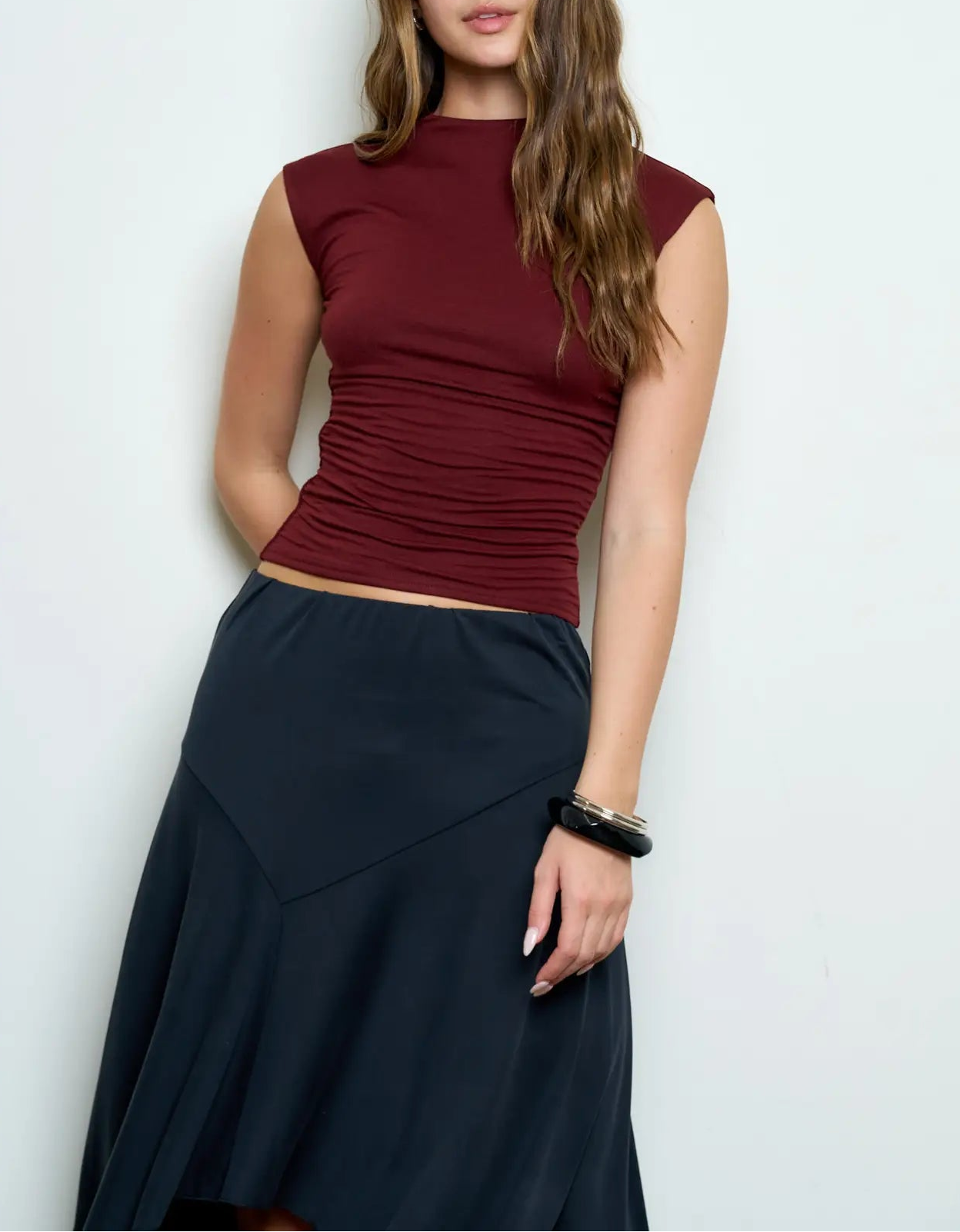 The Elle Ruched Top Oxblood