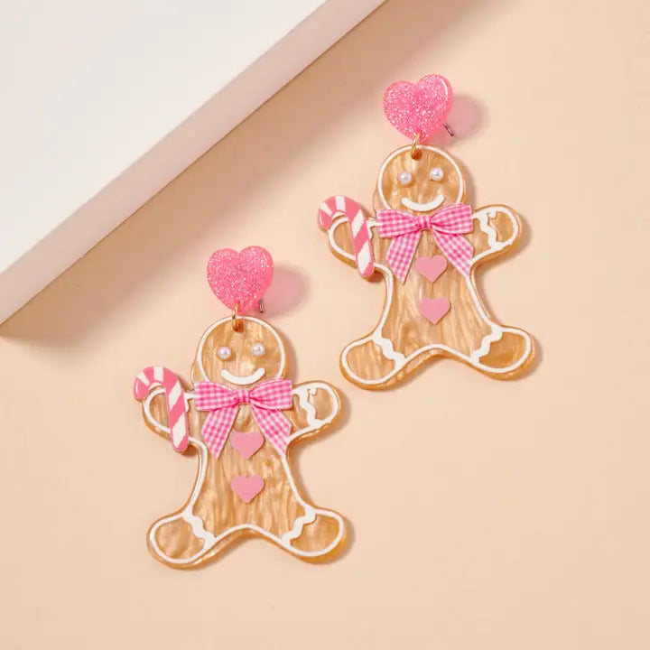 Pink Gingerbread Man Earrings