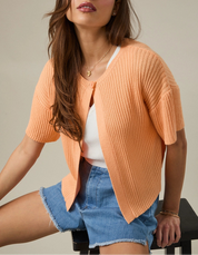 Peach Ribbed One-Button Knit Cardigan