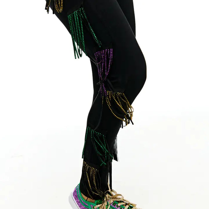 Mardi Gras Rhinestone Tassel Leggings