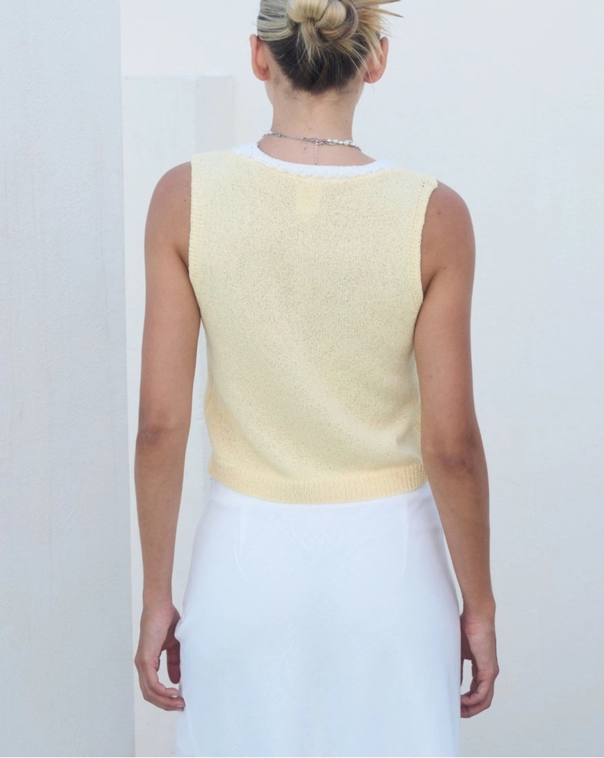 Coastal Contrast Knit Vest Yellow