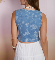 Floral Print Denim Vest