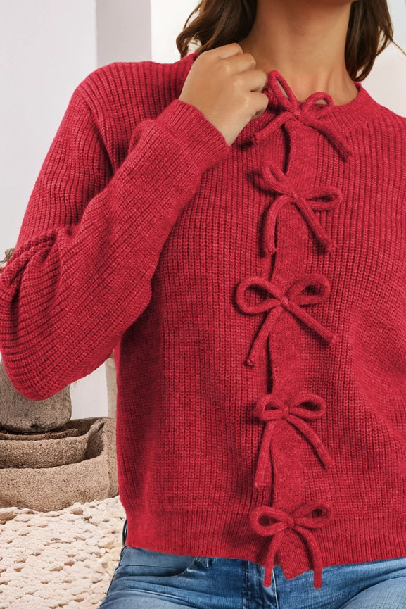 Red Bow Knit Cardigan