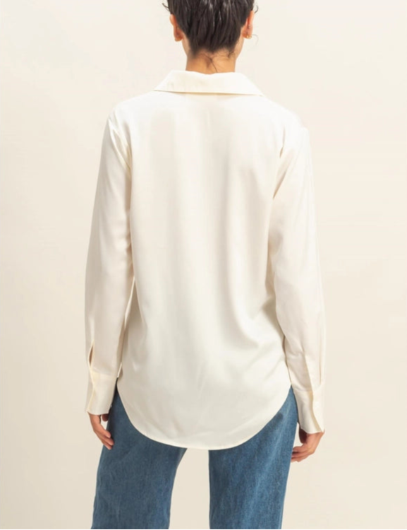 Emi Cream Satin Button Up