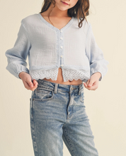 Sweet Sky Tween Button Top