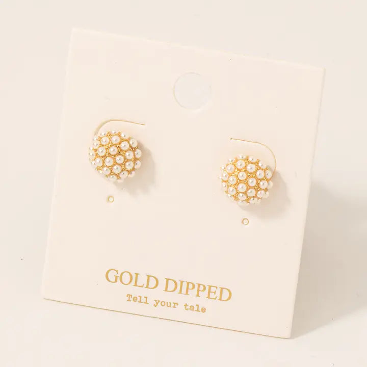 Gold Dipped Pearl Dome Stud Earrings