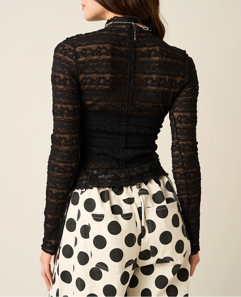 Everly Lace Mock Neck Top Black