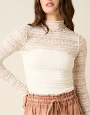 Everly Lace Mock Neck Top Ivory