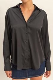 Emi Black Satin Button Up