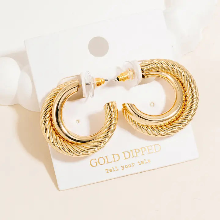 Gold Dipped Layered Textured Hoop Earrings