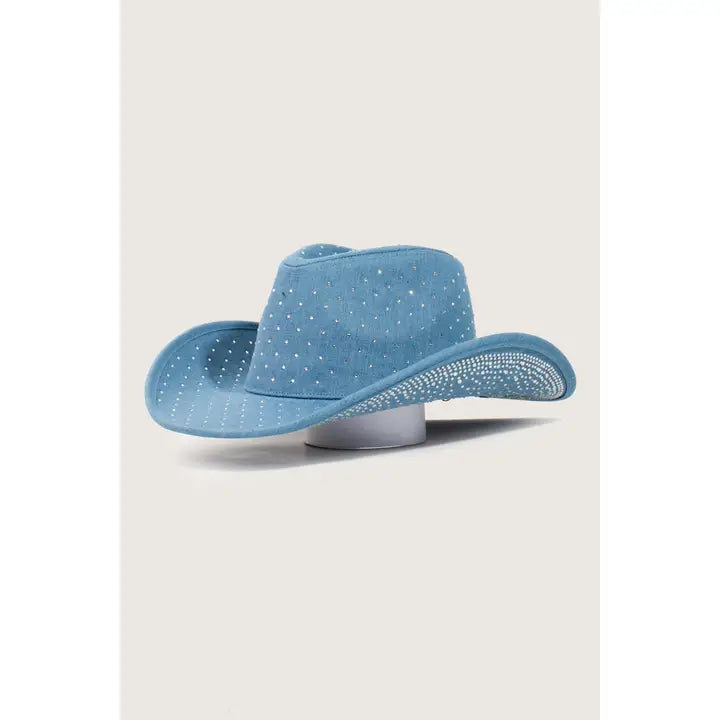 Rhinestone Studded Denim Cowboy Hat