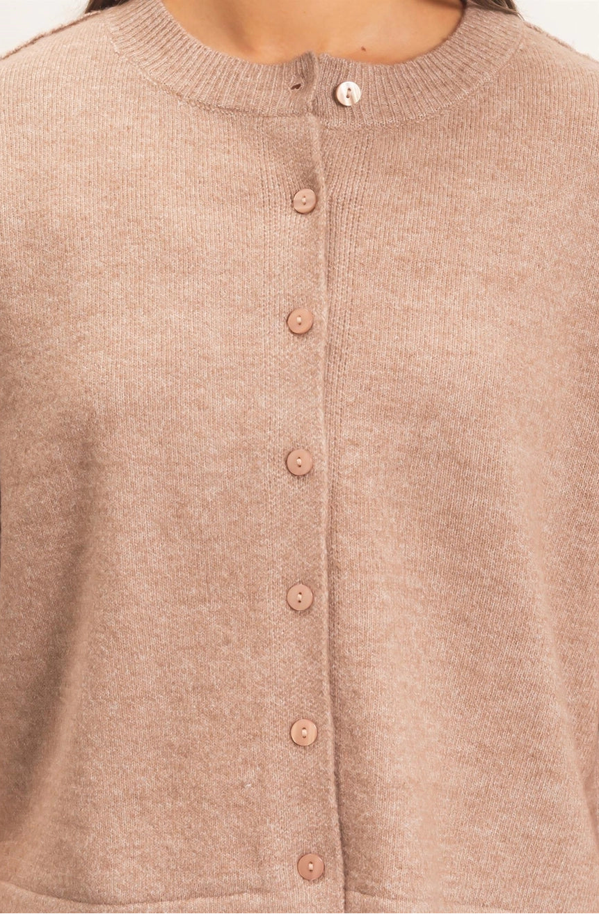The Effortless Button Cardigan Taupe