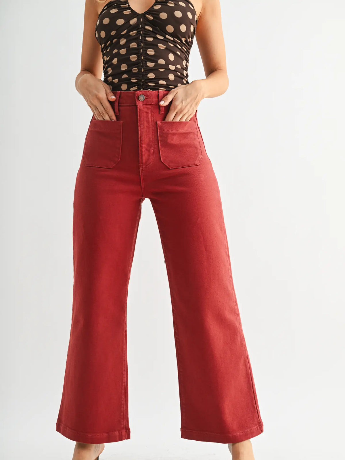 Meredith Wide Leg Burgundy Jeans