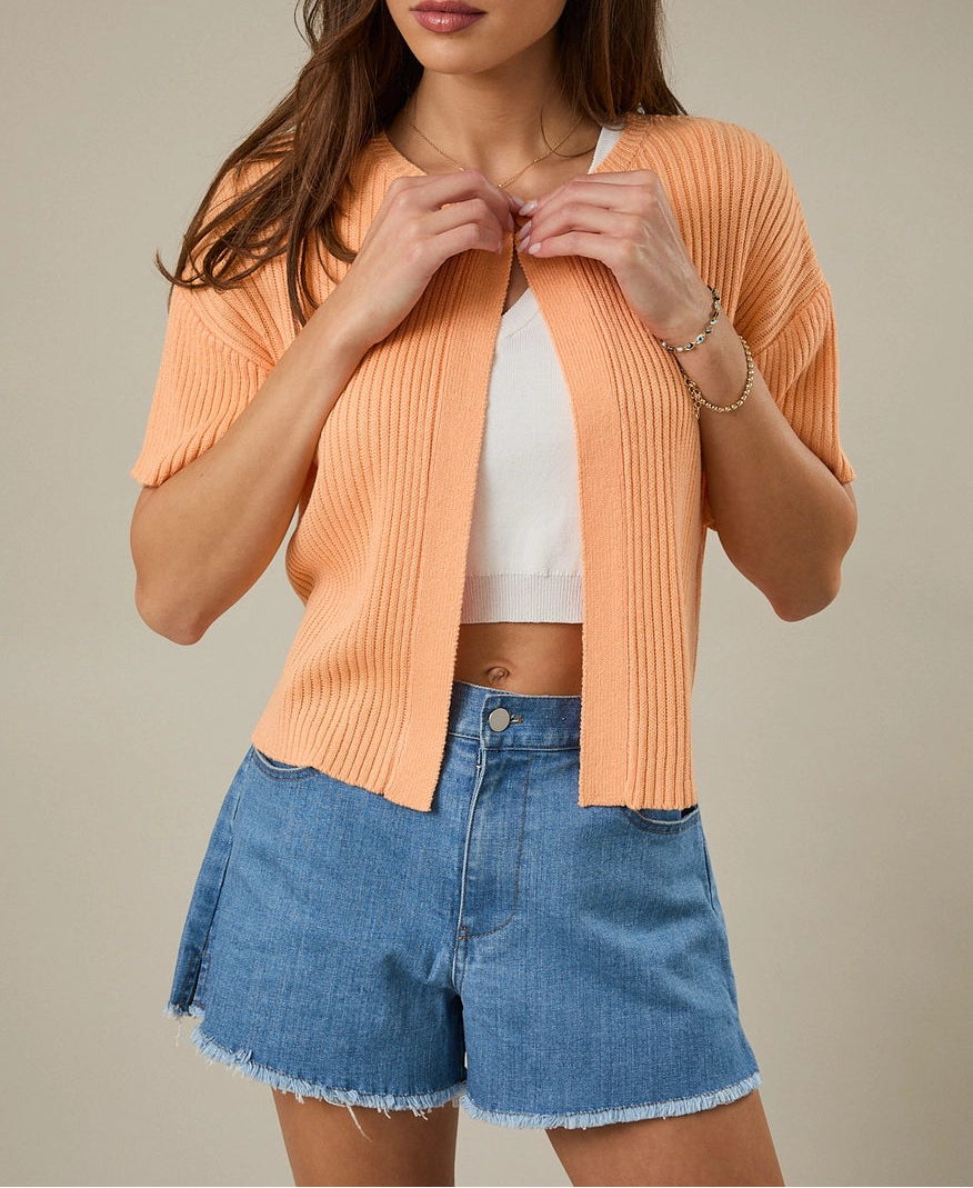 Peach Ribbed One-Button Knit Cardigan