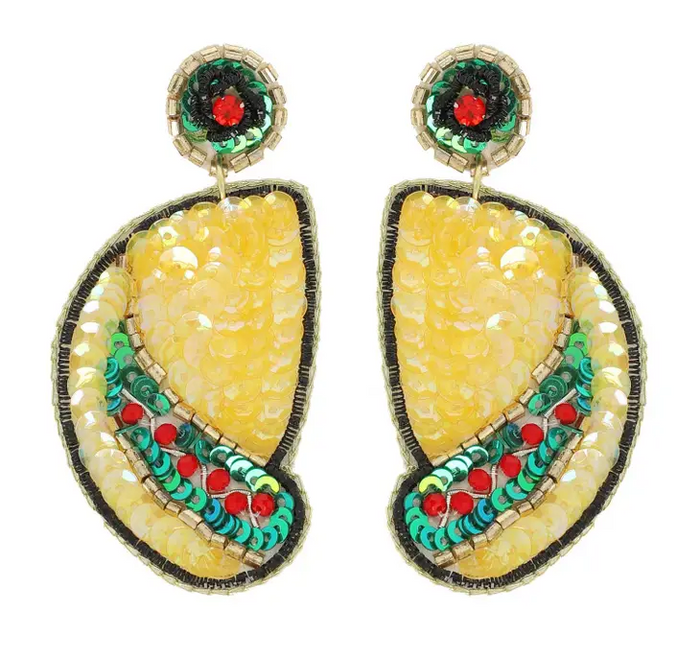 Cinco De Mayo Hard Shell Taco Beaded Earring
