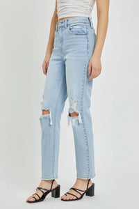 Distressed HR Straight Denim Jean