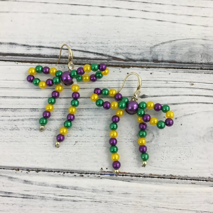 Mardi Gras Beads Bow Earrings