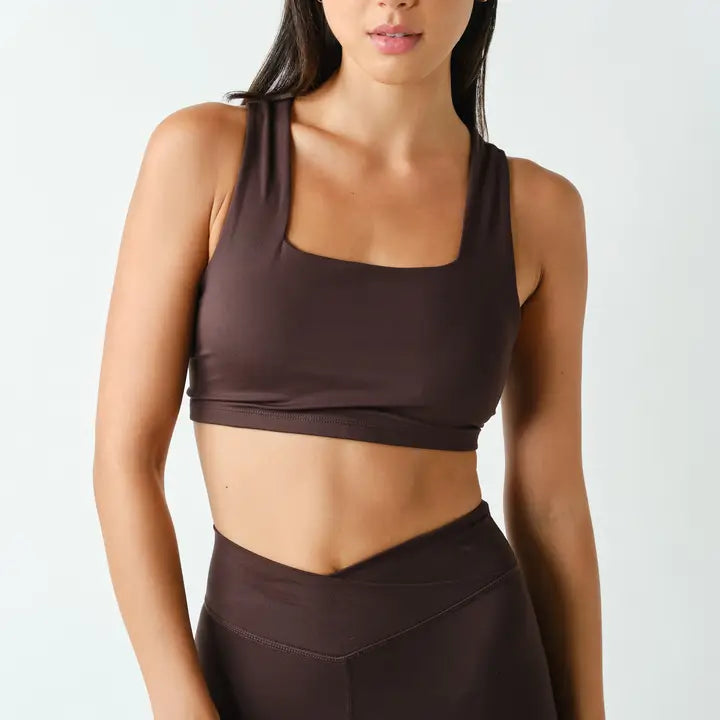 Venice Square Neck Sports Bra Coffee Bean