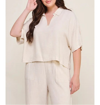 Curvy Elena Linen Cropped Top