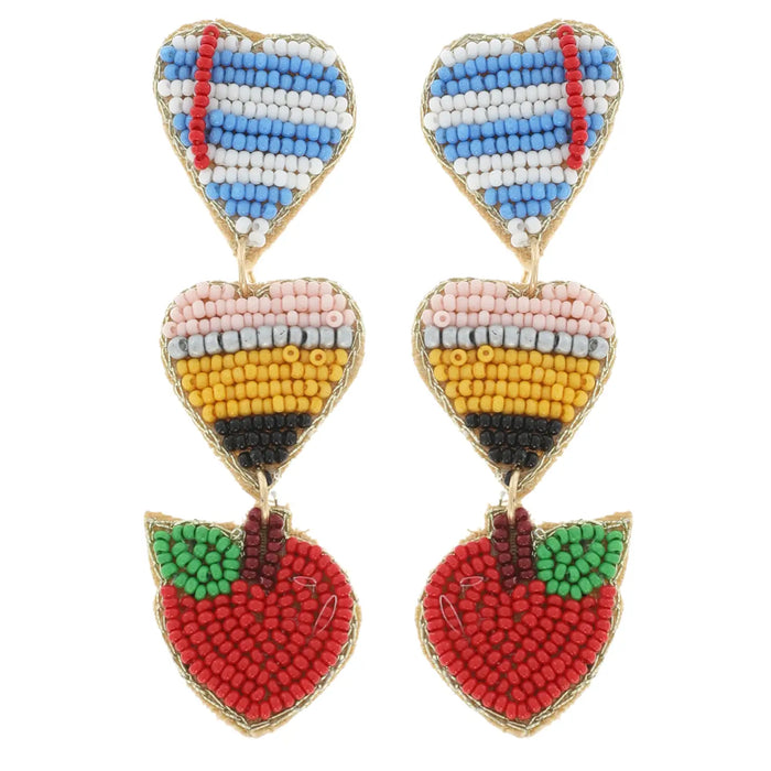 Beaded Paper Pencil Apple Earrings