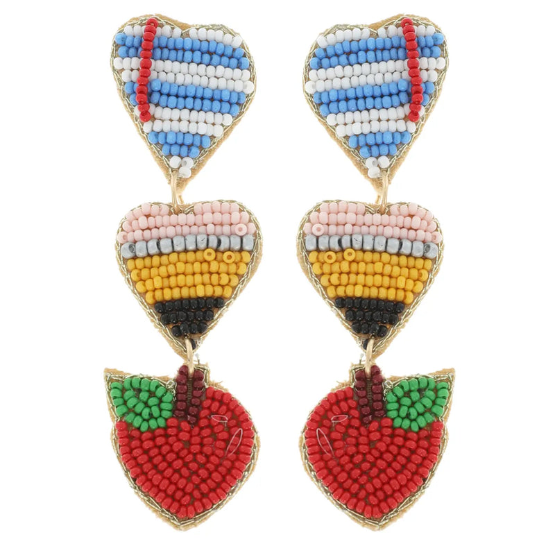 Beaded Paper Pencil Apple Earrings