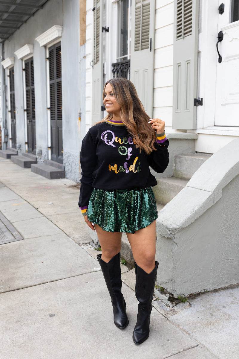 Queen Of Mardi Sequin Lettering Top