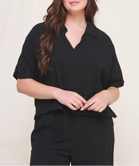 Curvy Elena Linen Cropped Top