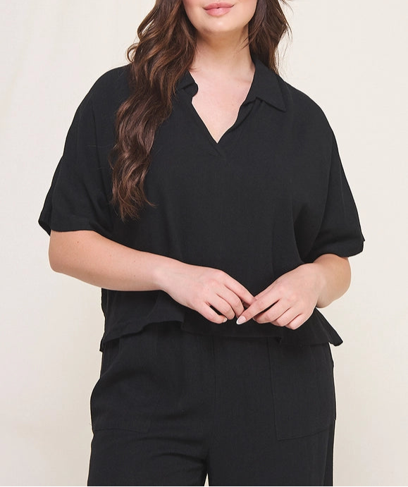 Curvy Elena Linen Cropped Top