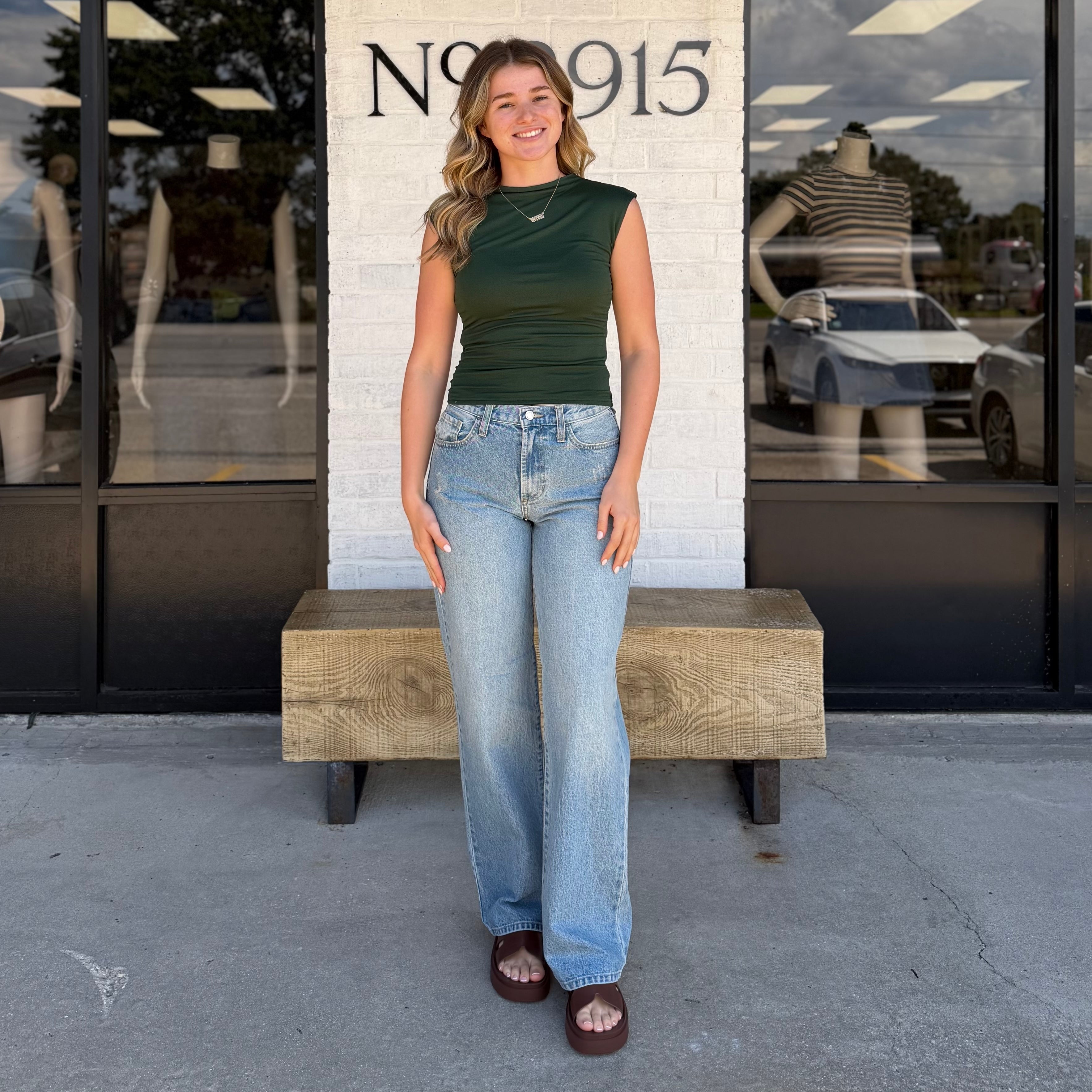 The Elle Ruched Top Hunter Green