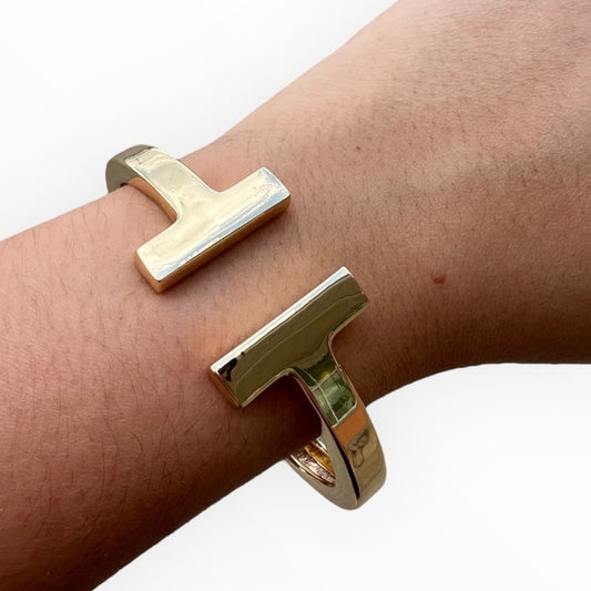 Gold T Adjustable Cuff Bracelet