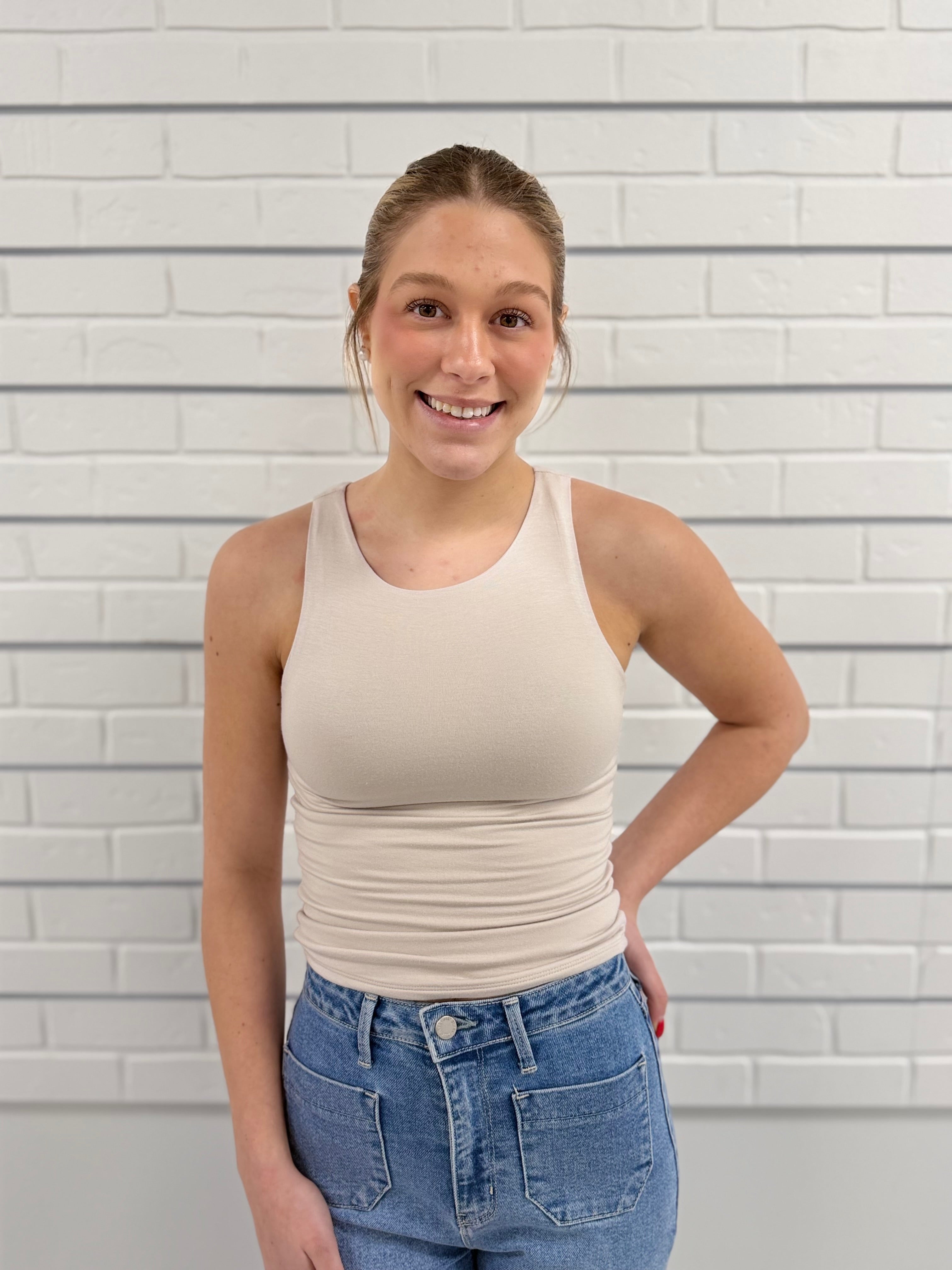 Double Layered Tank Sand Beige