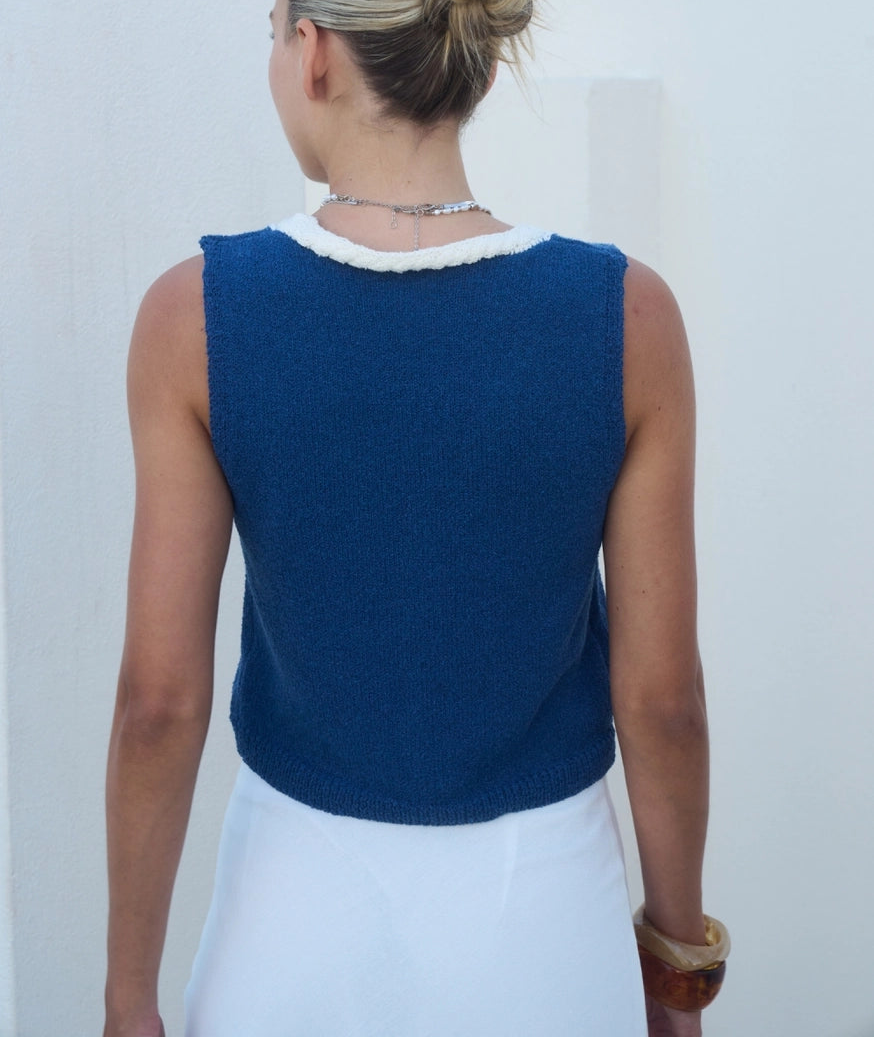 Coastal Contrast Knit Vest Navy