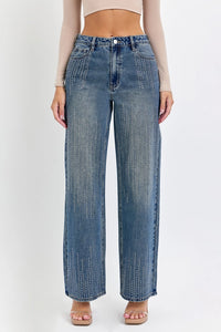 Rhinestone HR Wide Leg Jeans