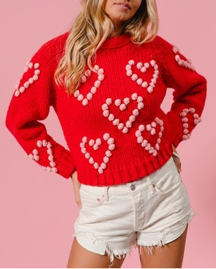 Pom Pom Hearts Valentine's Sweater