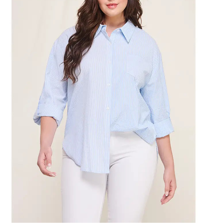 Curvy Addison Striped Button Up