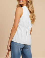 Celina Sculpted White Peplum Top