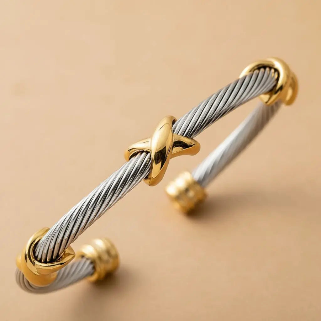 Evangeline Gold Twist Design Cuff Bracelet