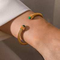 Vail Green Stone Braided Bangle