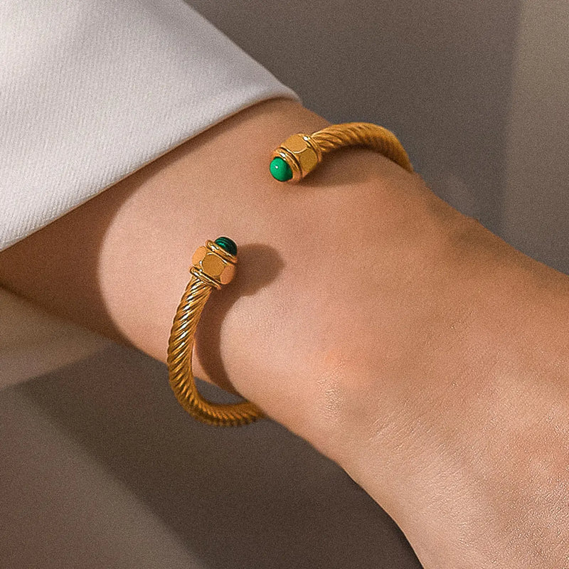 Vail Green Stone Braided Bangle