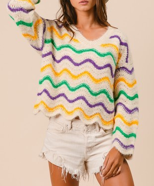 Mardi Gras Wavy Stripes Sweater